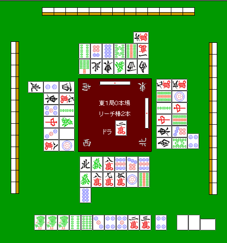 例2：终盘连续两家立直时的押引局面图